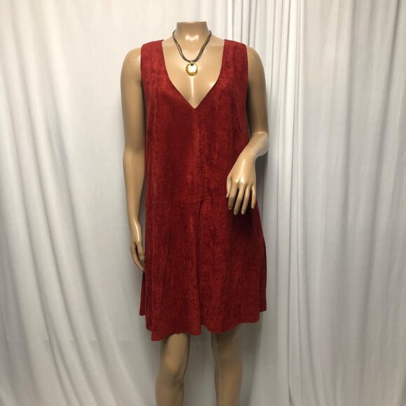 Umgee USA Dress Womens Sz Large Rust Red Sleeveless Faux Suede Pockets Shift NEW - Picture 1 of 9